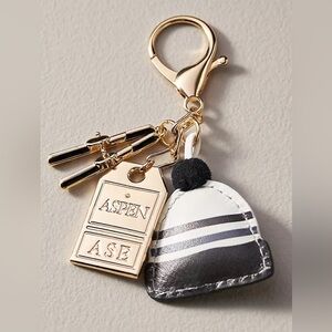 Anthropologie Aspen City Bag Charm Black White Skis Hat Keychain Purse Accessory